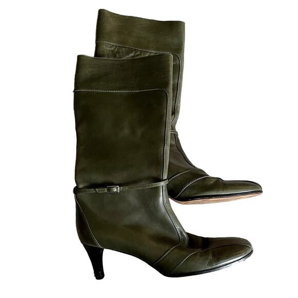 Bally "Tigas" Tall Green Leather Designer Italian Heeled Boots EU39 / US8.5 EUC - Picture 2 of 12